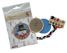 Borduurpakket op hout - Kerstboomhanger  Snowman - Sneeuwman - Kind Fox