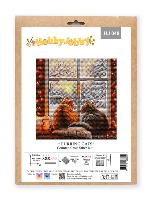 Borduurpakket HobbyJobby - Purring Cats - Snorrende Katten