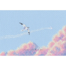 M01109 - Borduurpakket Seagulls in Pink Sky - Meeuwen in een Rose Lucht- RTO