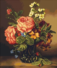 491 VASE OF ROSES AND FLOWERS (petit point)