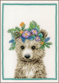 Borduurpakket - Animals - Flower Crown Bear - Lanarte (linnen)