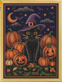 Borduurpakket Awesome Pattern Studio - Halloween Witchy Cat - Halloween Heksenkat (full)
