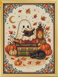 Borduurpakket Awesome Pattern Studio - Ghost Reading Book - Lezend Spookje (full)