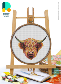Borduurpakket Mandala Scottish Highland Cow - 3404 - Awesome Pattern Studio