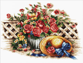 VOORBEDRUKT BORDUURPAKKET ROSES & SUNHAT - NEEDLEART WORLD