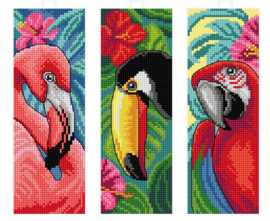 8724 - Borduurpakket Orchidea - boekenleggers -  Exotische Vogels - kunststof stramien