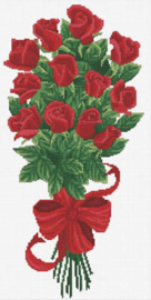 VOORBEDRUKT BORDUURPAKKET  BOUQUET OF RED ROSE BUDS - NEEDLEART WORLD