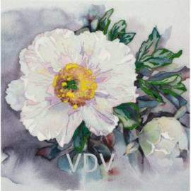 0834 - Vrij borduren borduurpakket VDV - Peony - voorbedrukte stof