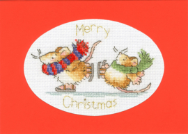 BORDUURPAKKET MARGARET SHERRY CHRISTMAS CARDS - MICE ON ICE - BOTHY THREADS