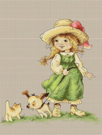 B1104 GIRL WITH DOG ON A LEASH (aida)