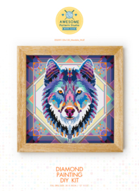 Diamond painting MANDALA Dieren WOLF (blauw)