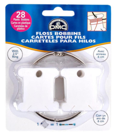 Plastic Opwindkaartjes voor DMC garens met ophangring. (28 stuks)