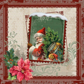 Ambiënte servetten 5st -  Kerstman op postzegel 33x33cm