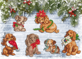 BORDUURPATROON LETI L470 - Christmas Puppies Ornaments - Kersthondjes - (ALLEEN PATROON)