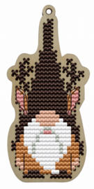 Borduurpakket op hout - Kerstboomhanger Gnome with Brown Hat - Gnoom met Bruine Hoed - Kind Fox