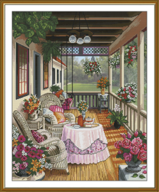 CP3420 Borduurpakket Nova Sloboda - Cosy Veranda - Knusse Veranda - bedrukte achtergrond