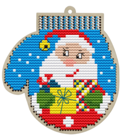 Borduurpakket op hout - Kerstboomhanger Mitten Santa - Handschoen Kerstman - Kind Fox