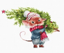 B1169 CHRISTMAS MOUSE WITH FIR TREE (aida)