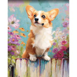 VA922 - Diamond Painting - Canvas op houten frame - Corgi - 30 x 40 cm