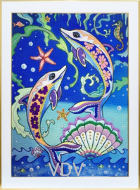 0109 - Vrij borduren borduurpakket VDV (gedeeltelijk kraaltjes) - Dolphins - Dolfijnen