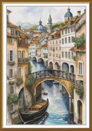 CP3428 Borduurpakket Nova Sloboda - City of love. Venice - Stad der Liefde Venetië - bedrukte achtergrond