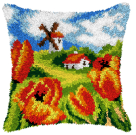 KNOOPKUSSEN ORCHIDEA -  LANDSCHAP MET TULPEN  40 x 40 cm
