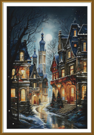 CP3398 Borduurpakket Nova Sloboda - A Cosy Night - Een Knusse Nacht -  bedrukte achtergrond
