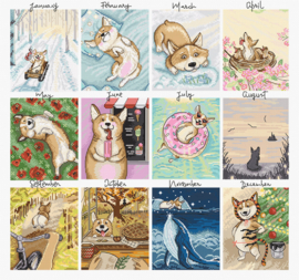 Borduurpakket LETI 8086 - Doggy Calender - Hondjes Kalender