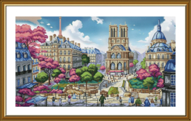CP3382 Borduurpakket Nova Sloboda - View of Notre Dame de Paris - Notre Dame - bewerkte achtergrond