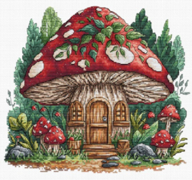 109 - Borduurpakket AVA Stitch - Mushroom Cabin - Paddestoelen Huisje
