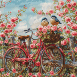 BU5061  Borduurpakket Luca-S - Bicycle with Roses - Fiets met Rozen