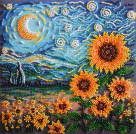 AMB111 KRALEN BORDUURPAKKET  Sunflowers in Night's Embrace - Zonnebloemen in een nachtelijke omhelzing