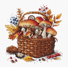 097 - Borduurpakket AVA Stitch - Basket of Autumn Mushrooms - Mand met Herfst Paddestoelen
