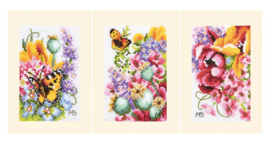 Home and Garden - Wenskaarten Kleurig bloemenboeket (set van 3)(weefstof)