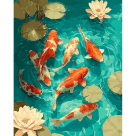 VA927 - Diamond Painting - Canvas op houten frame - Koi Karpers - 30 x 40 cm