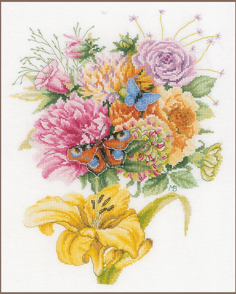 Marjolein Bastin - Fleurig boeket met vlinders (aida )