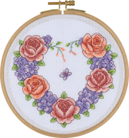 My Cross Stitch – Hoop kit – Floral Heart Wreath (DMC garens)