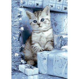 KITTEN AND CHRISTMAS PRESENTS 27 x 38 cm