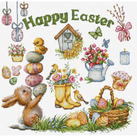 B7048 Borduurpakket Luca-S - Happy Eastern - Vrolijk Pasen