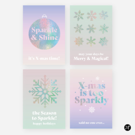 Kerstkaarten glitterfolie set - voordeelset van 4 stuks!