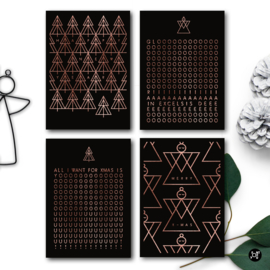 Kerstkaarten rosegoudfolie - voordeelset van 4 stuks!