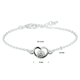 kinderarmbandje 13-15 cm. hartje met zirconia