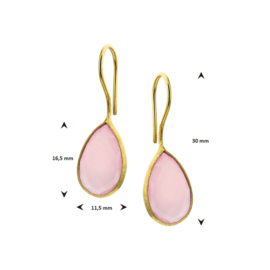 Geelgoud vergulde  oorhangers met roze chalcedoon op 925 zilver.
