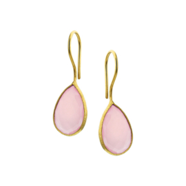 Geelgoud vergulde  oorhangers met roze chalcedoon op 925 zilver.