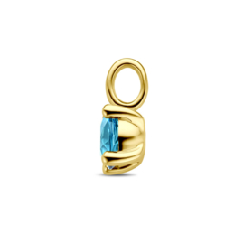 Geelgouden hanger met london blue topaas
