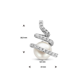 Zilveren Parelhanger met zirconia.