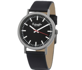 Stationsklok horloge met zwart leren band