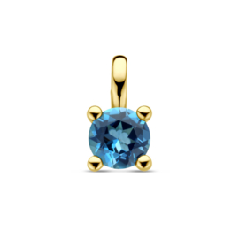 Geelgouden hanger met london blue topaas