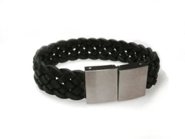 brede zwart leren armband  18 centimeter