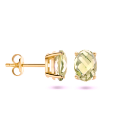 Gouden Oorbellen met groene amethyst.
